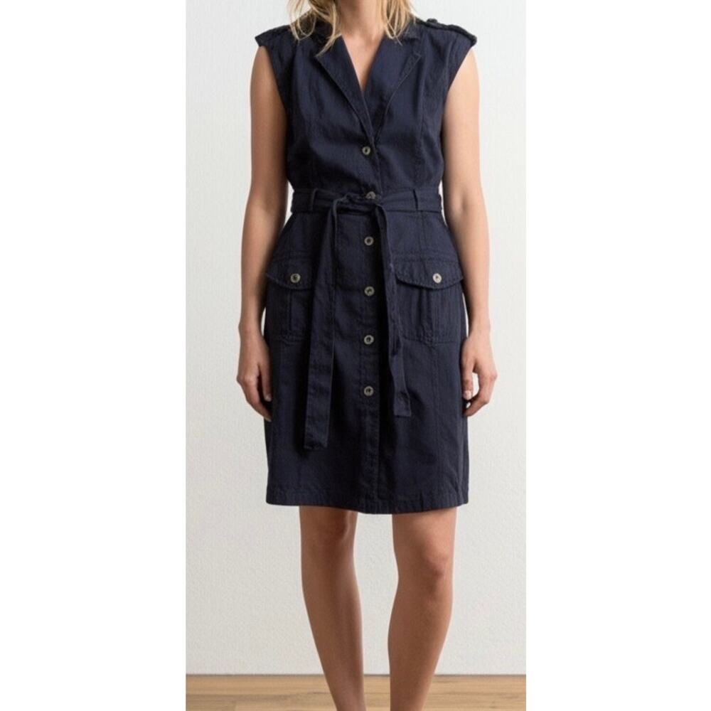 XCVI Women's Sleeveless Shirt Dress Belted Black Small‎ Cotton Buttonup Lapel